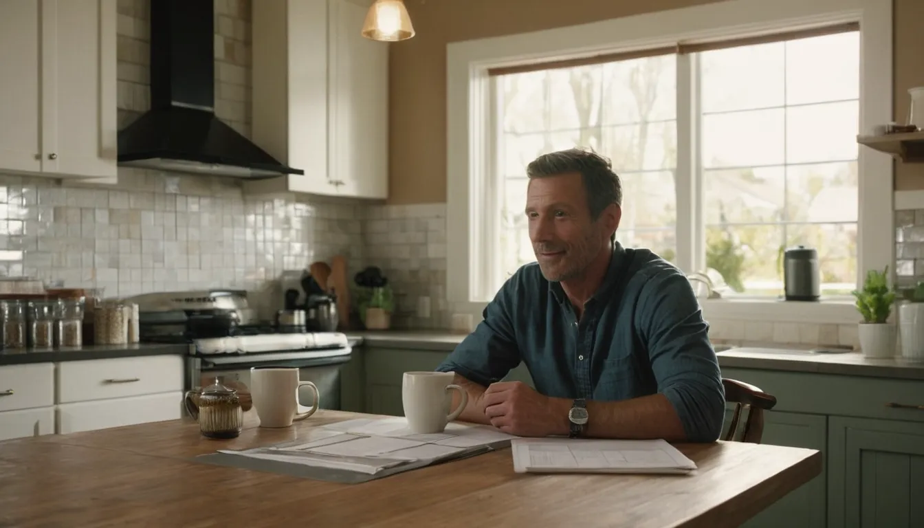A homeowner reviewing a written remodeling quote at a kitchen table in the New Lenox area
